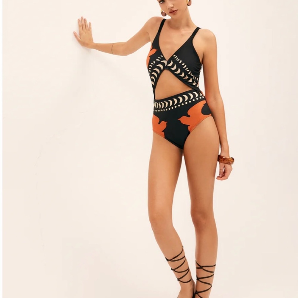 Brand New with Tags Bird Print Cutout One Piece Swimsuit.